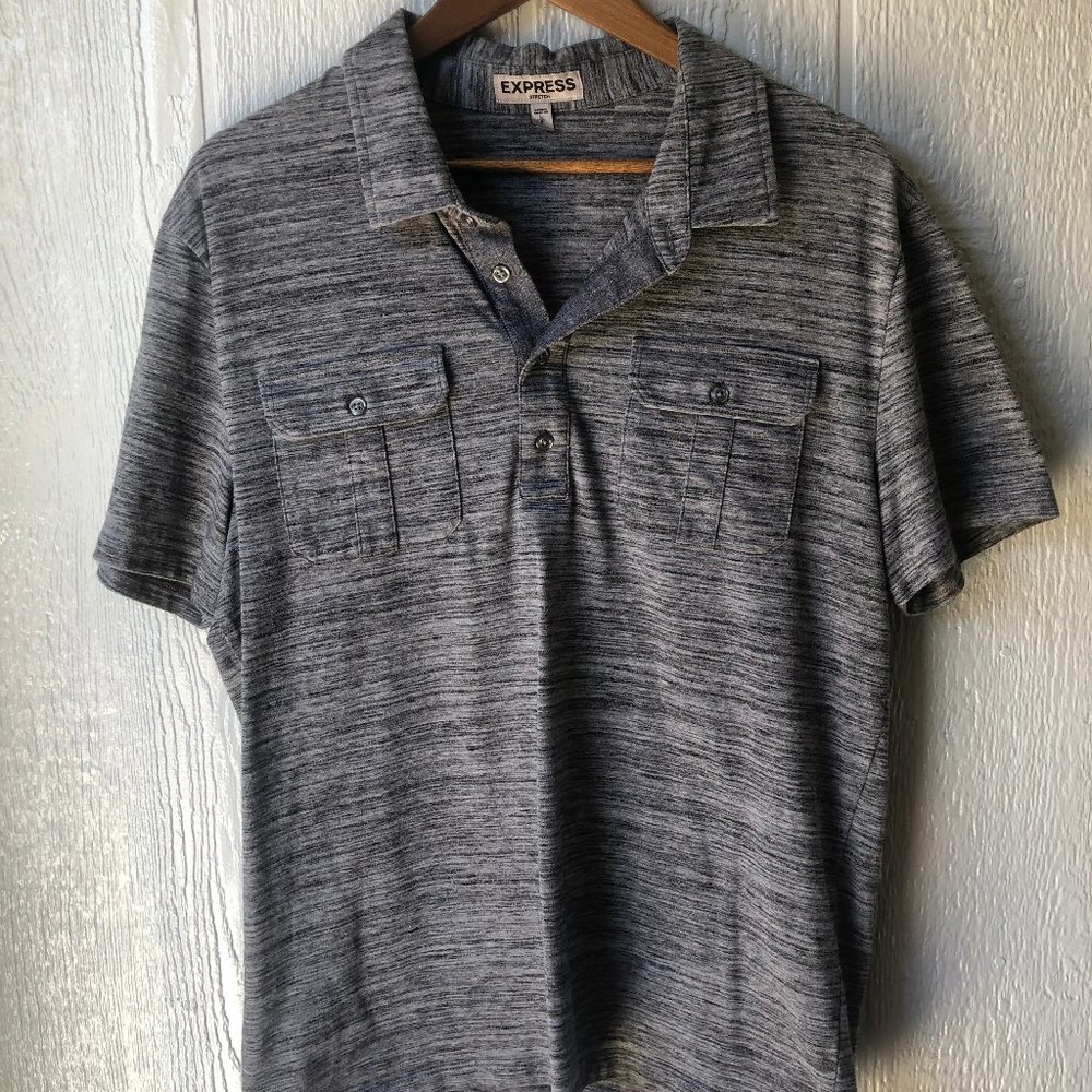 Express Men's Gray Collared Short Sleeve SZ Large